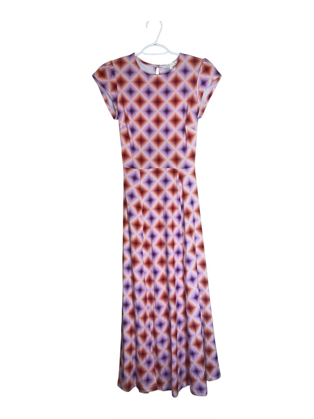 Olivaceous Purple Orange Diamond-Print Back Cutout Maxi Dress NWT Sz M